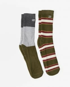 BILLABONG 2-Pack Stripe Crew Socks LIGHT GREY HEATHER